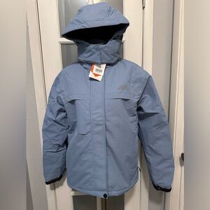 OTU Blue Hooded Fur Lined Waterproof Ski Hooded Snow Jacket Windbreaker Unisex